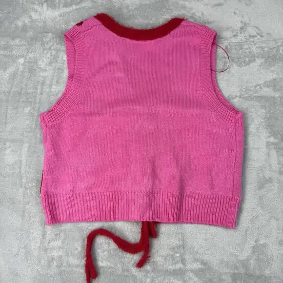 NWT Strawberry Shortcake Knit Vest Pink Y2K Heart Valentine Girlhood Wmns Size L - Picture 2 of 6